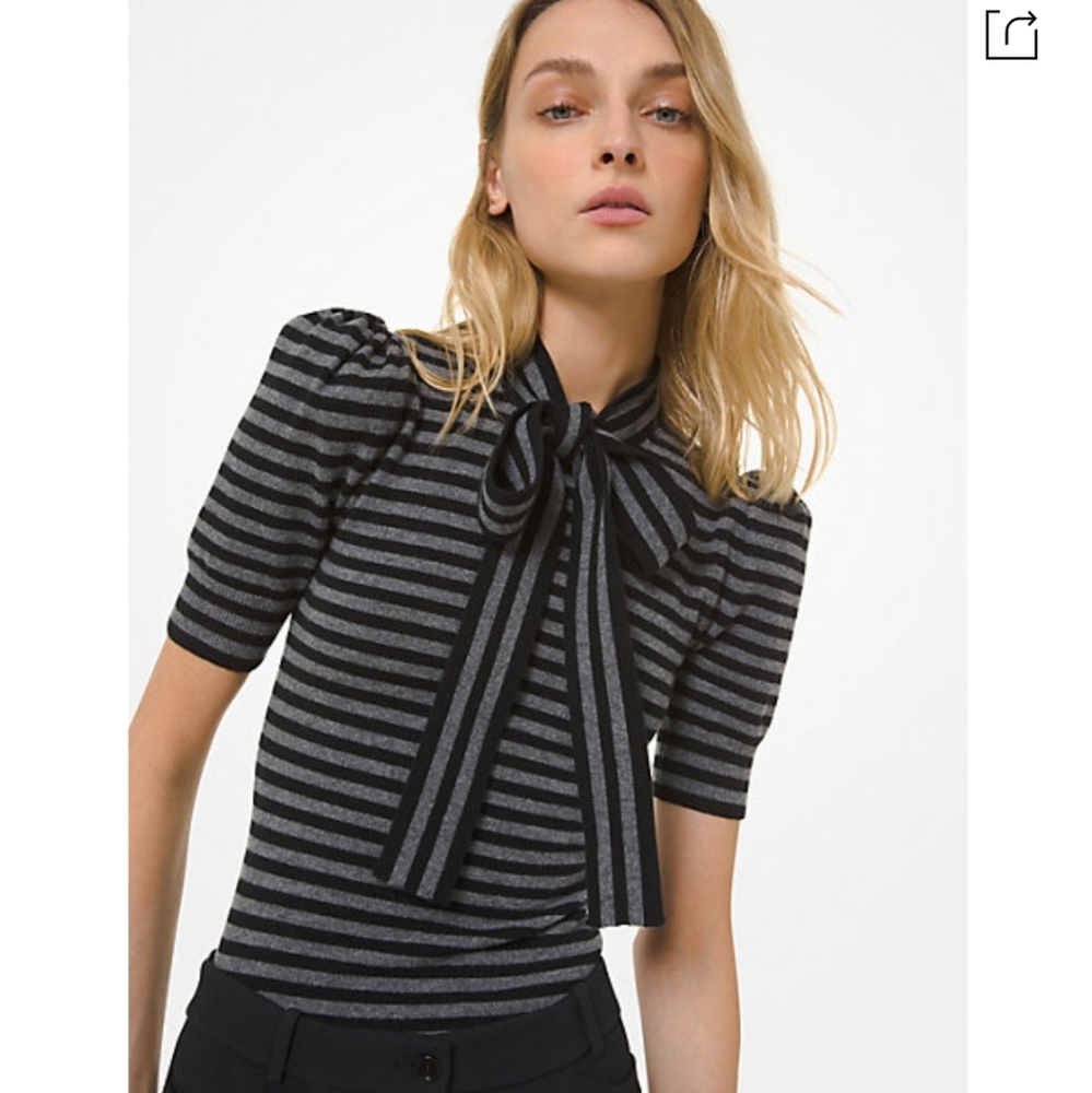 NWT$890 Michael Kors Striped Cashmere Blouse Top Sweater - Picture 1 of 15